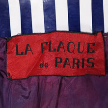 Load image into Gallery viewer, 60s LA FLAQUE DE PARIS BLUE WHITE STRIPED RAINCOAT WITH CIRCUS RUFFLE NECK AND CUFFS - S-M