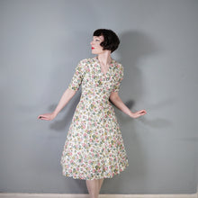 Load image into Gallery viewer, 40s STAMP AND COIN PRINT NOVELTY FIT AND FLARE PASTEL DAY DRESS - S