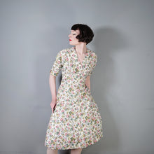 Load image into Gallery viewer, 40s STAMP AND COIN PRINT NOVELTY FIT AND FLARE PASTEL DAY DRESS - S