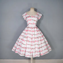 Load image into Gallery viewer, 50s VICTOR JOSSELYN BRIGHT PINK ROSE PRINT FULL SKIRTED COTTON DRESS - XS-S