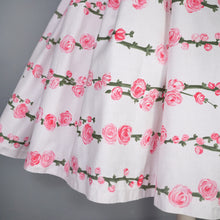 Load image into Gallery viewer, 50s VICTOR JOSSELYN BRIGHT PINK ROSE PRINT FULL SKIRTED COTTON DRESS - XS-S