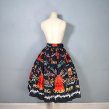Load image into Gallery viewer, 50s BLACK AND RED MOULAIN ROUGE PARIS NOVELTY PRINT FULL SKIRT WITH BELT - 26"