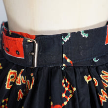 Load image into Gallery viewer, 50s BLACK AND RED MOULAIN ROUGE PARIS NOVELTY PRINT FULL SKIRT WITH BELT - 26"