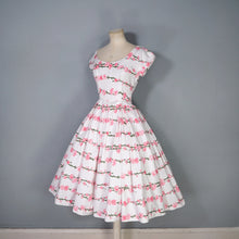 Load image into Gallery viewer, 50s VICTOR JOSSELYN BRIGHT PINK ROSE PRINT FULL SKIRTED COTTON DRESS - XS-S