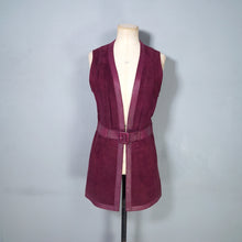 Load image into Gallery viewer, 60s DEEP PLUM PURPLE SUEDE AND LEATHER WAISTCOAT / OVER DRESS - S