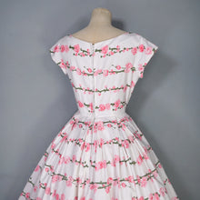 Load image into Gallery viewer, 50s VICTOR JOSSELYN BRIGHT PINK ROSE PRINT FULL SKIRTED COTTON DRESS - XS-S