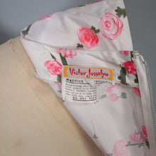 Load image into Gallery viewer, 50s VICTOR JOSSELYN BRIGHT PINK ROSE PRINT FULL SKIRTED COTTON DRESS - XS-S