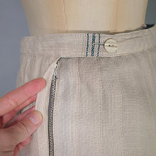Load image into Gallery viewer, 80s AQUA GREEN AND STONE COLOURED REVERSIBLE PLEATED SKIRT - S