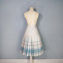Load image into Gallery viewer, 80s AQUA GREEN AND STONE COLOURED REVERSIBLE PLEATED SKIRT - S