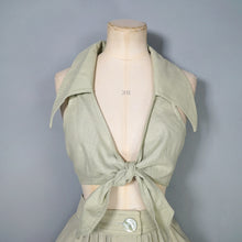 Load image into Gallery viewer, 70s BUS STOP PALE GREEN TWO PIECE FULL SKIRT AND CROPPED TIE BLOUSE TOP -