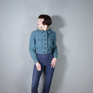40s style HAND TAILORED DUSKY BLUE CROPPED SKI JACKET WITH POINTY HOOD - S-M