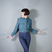 Load image into Gallery viewer, 40s style HAND TAILORED DUSKY BLUE CROPPED SKI JACKET WITH POINTY HOOD - S-M