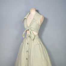 Load image into Gallery viewer, 70s BUS STOP PALE GREEN TWO PIECE FULL SKIRT AND CROPPED TIE BLOUSE TOP -