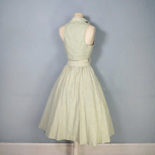 Load image into Gallery viewer, 70s BUS STOP PALE GREEN TWO PIECE FULL SKIRT AND CROPPED TIE BLOUSE TOP -