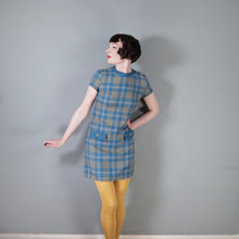Load image into Gallery viewer, 60s ST MICHAELS BLUE AND BEIGE CHECK WOOL MINI SHIFT MOD DRESS - S