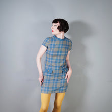 Load image into Gallery viewer, 60s ST MICHAELS BLUE AND BEIGE CHECK WOOL MINI SHIFT MOD DRESS - S