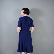 Load image into Gallery viewer, 40s DARK BLUE PIN TUCKED DRESS WITH BUTTON DETAIL AND BUCKLED BELT - S