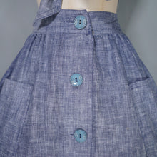 Load image into Gallery viewer, 70s BUS STOP LEE BENDER STORMY BLUE TWO PIECE FULL SKIRT AND CROPPED TIE BLOUSE TOP - XS