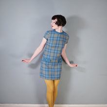 Load image into Gallery viewer, 60s ST MICHAELS BLUE AND BEIGE CHECK WOOL MINI SHIFT MOD DRESS - S