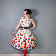 Load image into Gallery viewer, 50s HANDMADE BOLD BLACK AND RED DOT BORDER PRINT DAY DRESS - M