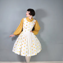 Load image into Gallery viewer, 50s WHITE FULL SKIRTED DRESS WITH WOVEN COLOURFUL DOTS - S