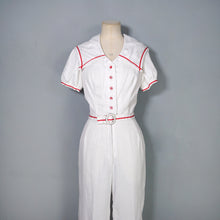 Load image into Gallery viewer, 70s "JERELL OF TEXAS" WHITE AND RED NAUTICAL SAILOR JUMPSUIT / OVERALLS - S