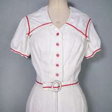 Load image into Gallery viewer, 70s "JERELL OF TEXAS" WHITE AND RED NAUTICAL SAILOR JUMPSUIT / OVERALLS - S