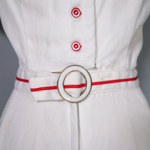 Load image into Gallery viewer, 70s "JERELL OF TEXAS" WHITE AND RED NAUTICAL SAILOR JUMPSUIT / OVERALLS - S