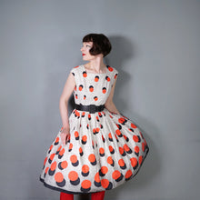 Load image into Gallery viewer, 50s HANDMADE BOLD BLACK AND RED DOT BORDER PRINT DAY DRESS - M