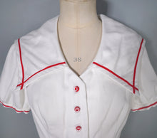 Load image into Gallery viewer, 70s "JERELL OF TEXAS" WHITE AND RED NAUTICAL SAILOR JUMPSUIT / OVERALLS - S