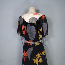 Load image into Gallery viewer, 70s ARISTOS BLACK AND CREAM AUTUMNAL LEAF PRINT CHIFFON MAXI DRESS - XS