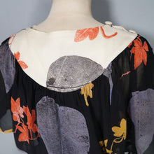 Load image into Gallery viewer, 70s ARISTOS BLACK AND CREAM AUTUMNAL LEAF PRINT CHIFFON MAXI DRESS - XS