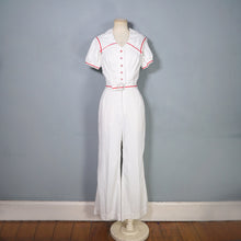 Load image into Gallery viewer, 70s "JERELL OF TEXAS" WHITE AND RED NAUTICAL SAILOR JUMPSUIT / OVERALLS - S
