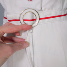 Load image into Gallery viewer, 70s "JERELL OF TEXAS" WHITE AND RED NAUTICAL SAILOR JUMPSUIT / OVERALLS - S
