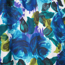 Load image into Gallery viewer, 50s DARK BLUE PAINTERLY FLORAL ROSE PRINT COTTON DAY DRESS - S