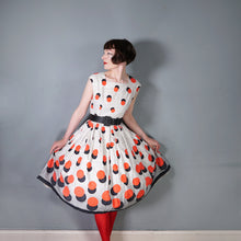 Load image into Gallery viewer, 50s HANDMADE BOLD BLACK AND RED DOT BORDER PRINT DAY DRESS - M