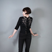 Load image into Gallery viewer, 50s BLACK BOUCLE KNIT BEADED EMBELLISHED CARDIGAN - S
