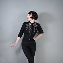 Load image into Gallery viewer, 50s BLACK BOUCLE KNIT BEADED EMBELLISHED CARDIGAN - S