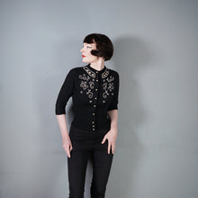 Load image into Gallery viewer, 50s BLACK BOUCLE KNIT BEADED EMBELLISHED CARDIGAN - S