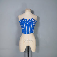 Load image into Gallery viewer, 50s 60s STRAPLESS BLUE WHITE STRIPE SUN TOP / BONED BUSTIER - XS