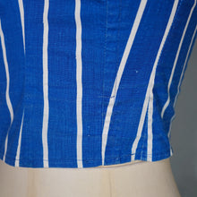 Load image into Gallery viewer, 50s 60s STRAPLESS BLUE WHITE STRIPE SUN TOP / BONED BUSTIER - XS