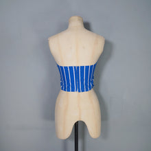 Load image into Gallery viewer, 50s 60s STRAPLESS BLUE WHITE STRIPE SUN TOP / BONED BUSTIER - XS