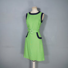 Load image into Gallery viewer, 60s MOD LIME GREEN AND NAVY COLOURBLOCK SHIFT DRESS WITH BELT - XS-S