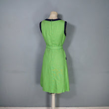Load image into Gallery viewer, 60s MOD LIME GREEN AND NAVY COLOURBLOCK SHIFT DRESS WITH BELT - XS-S