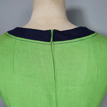 Load image into Gallery viewer, 60s MOD LIME GREEN AND NAVY COLOURBLOCK SHIFT DRESS WITH BELT - XS-S