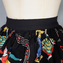 Load image into Gallery viewer, 50s BLACK BIG JIVE DANCERS BORDER PRINT NOVELTY FULL SKIRT - 25&quot;