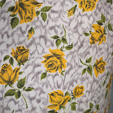 Load image into Gallery viewer, 50s 60s YELLOW ROSE PRINT COTTON DAY DRESS WITH WRAP BODICE AND FULL SKIRT - S