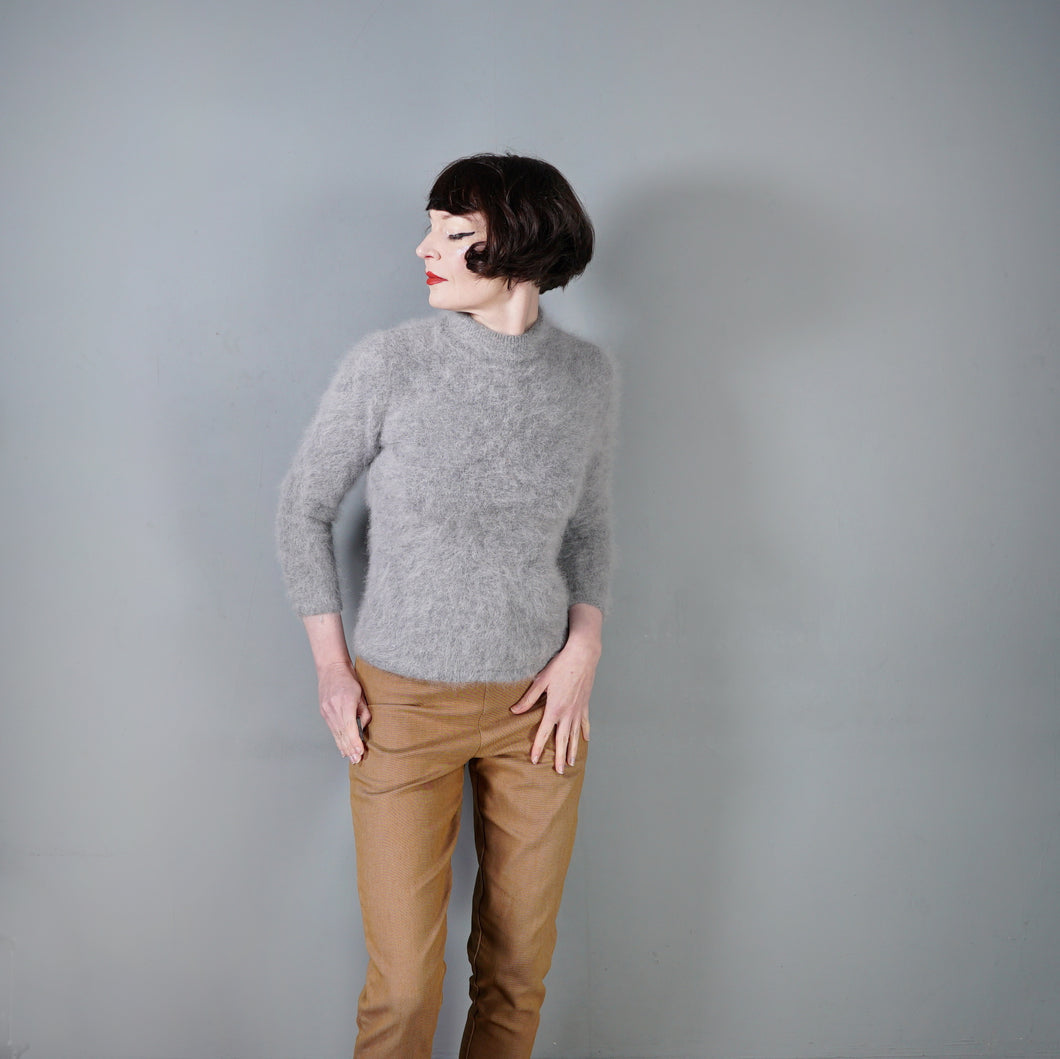 FLUFFY LIGHT GREY ANGORA JUMPER / SWEATER - S-M