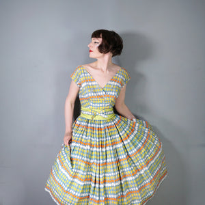 50s MARYON NOVELTY CITRUS FRUIT PRINT FULL SKIRTED COTTON DRESS - S
