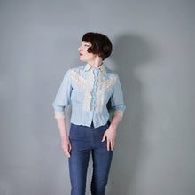 Load image into Gallery viewer, 50s "AV-EN-NO" SHEER BABY BLUE LACE TRIM DELICATE BLOUSE - XS-S